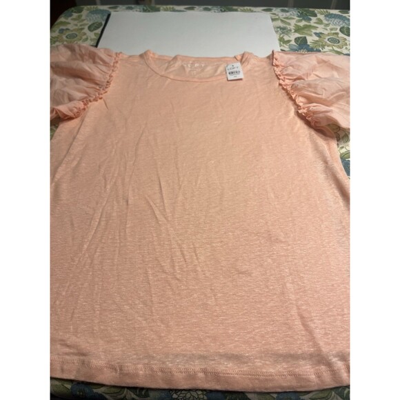 Loft 100% Linen Flutter Sleeve Peachy Pink Pullover Shirt Top Sz XS - Picture 7 of 14